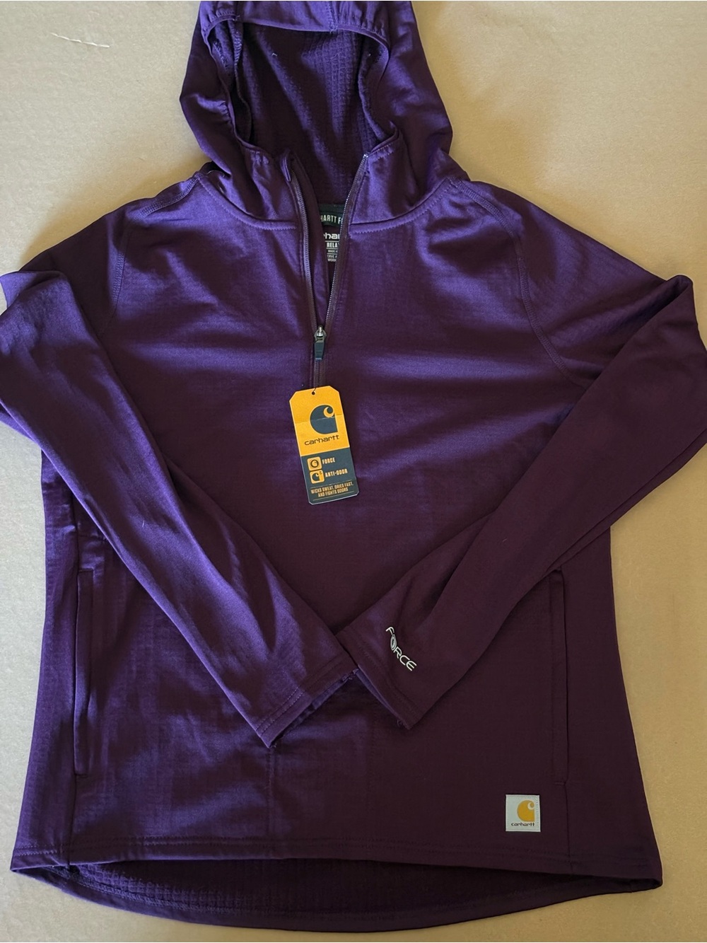 Carhartt Women's Force FastDry Relaxed Fit Half-Zip Hooded Work Shirt Size M